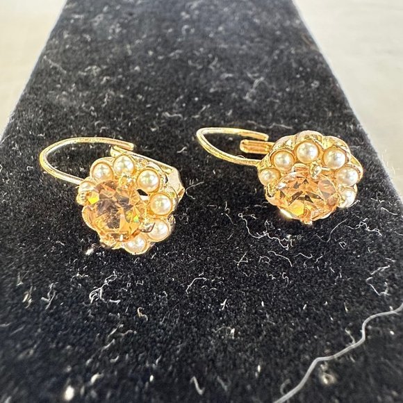 Vintage Citrine and seed Pearl Gold Tone Earrings - Picture 4 of 9